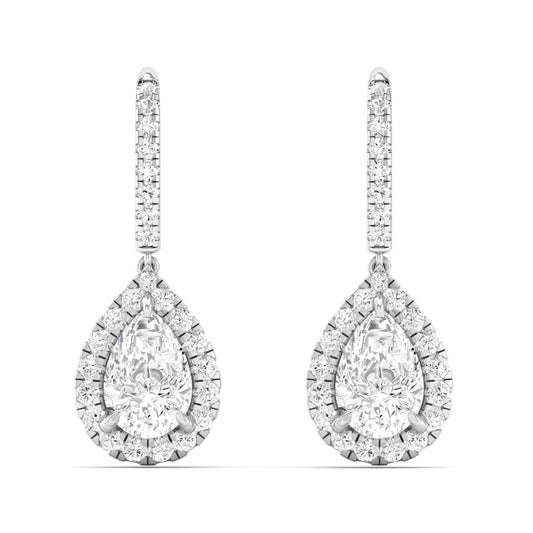 Pear Halo Drop Earring