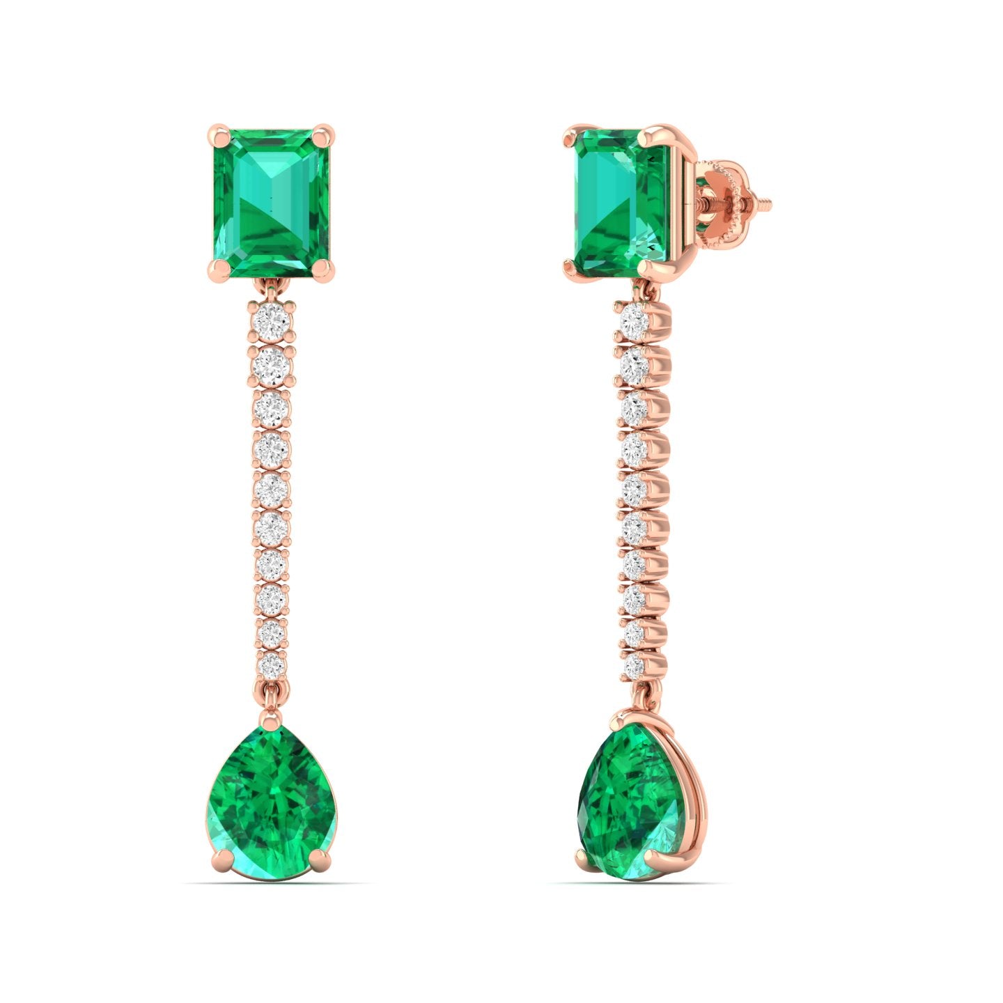 Emerald and Pear Cut Emerald Drop Earrings