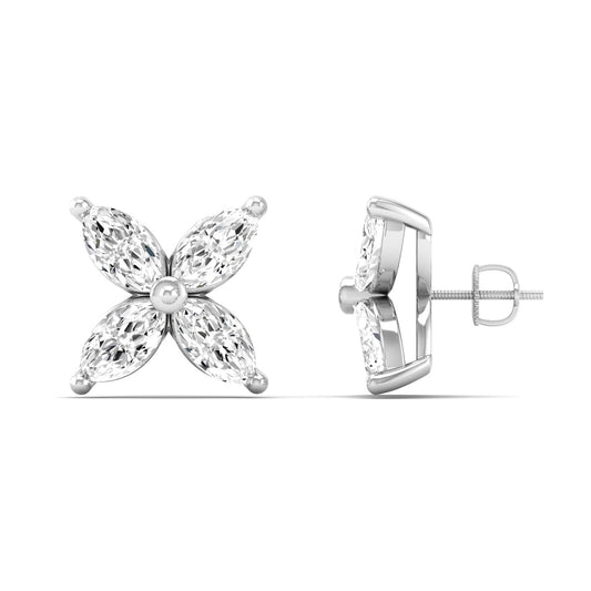 Marquise Diamond Flower Stud Earrings