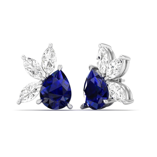 Pear Sapphire & Marquise Diamond Cluster Earrings