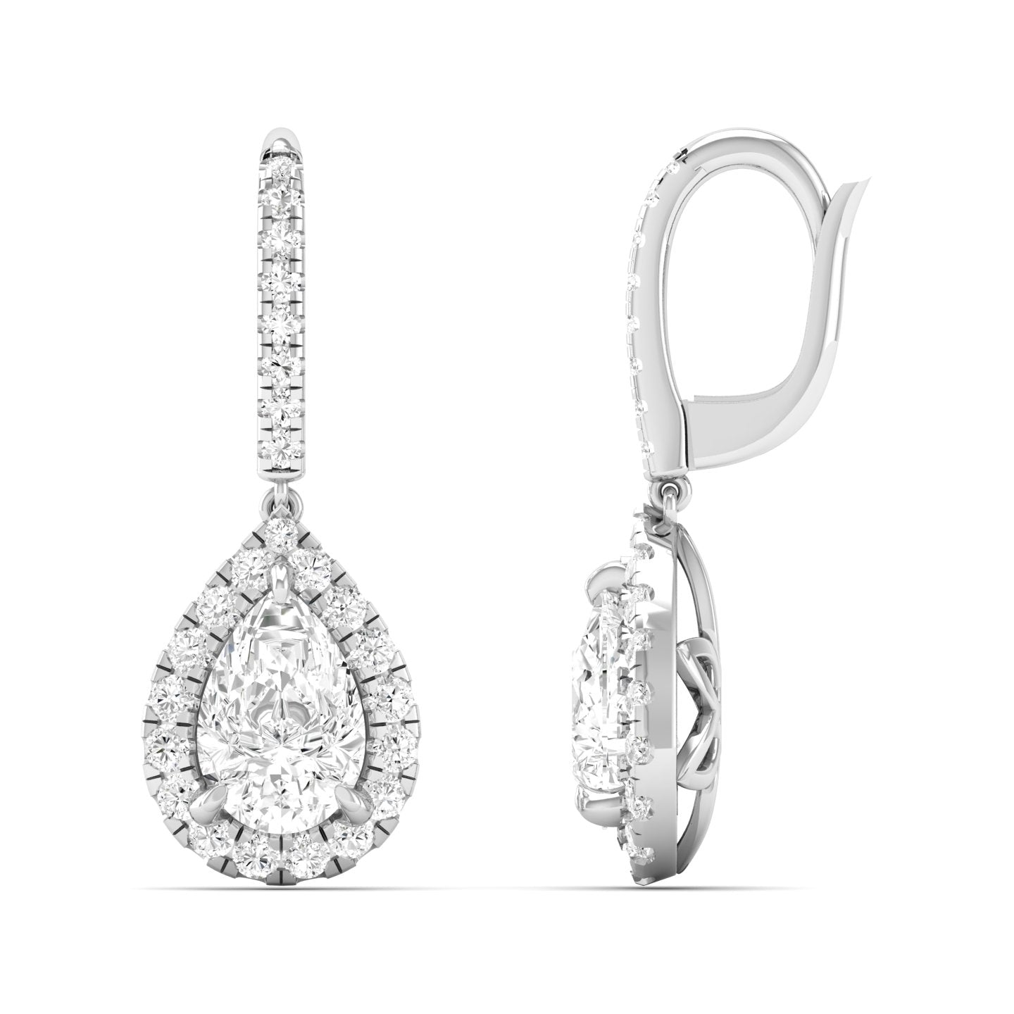 Pear Halo Drop Earring