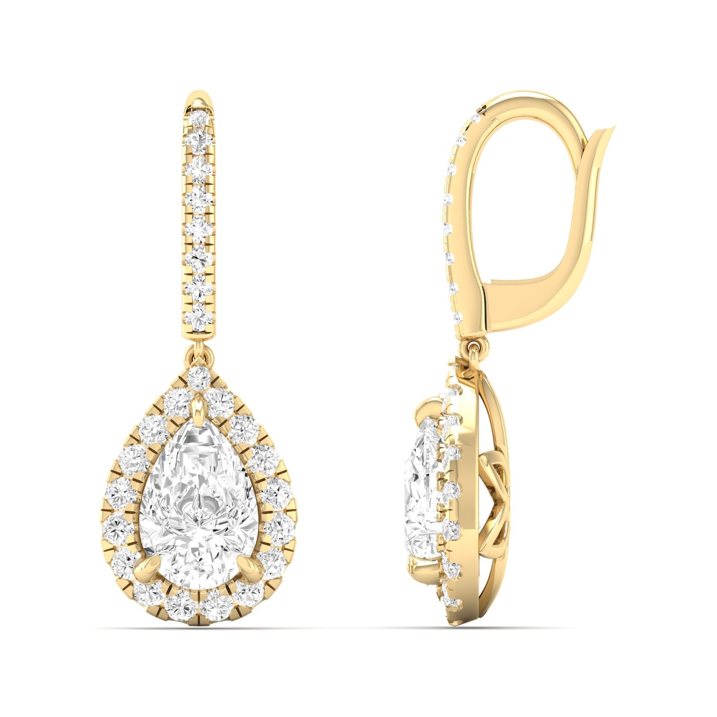 Pear Halo Drop Earring