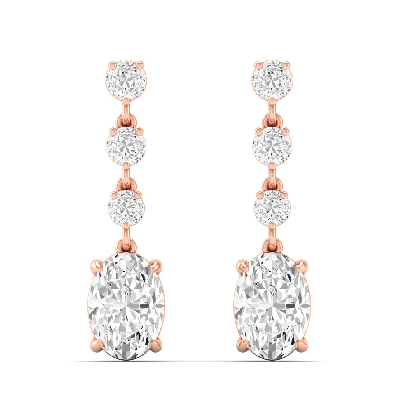 Oval and Round Diamond Drop Earrings
