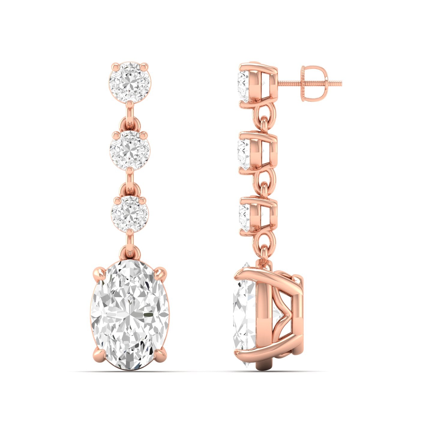 Oval and Round Diamond Drop Earrings