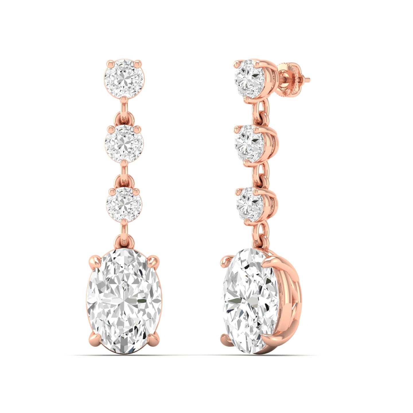 Oval and Round Diamond Drop Earrings