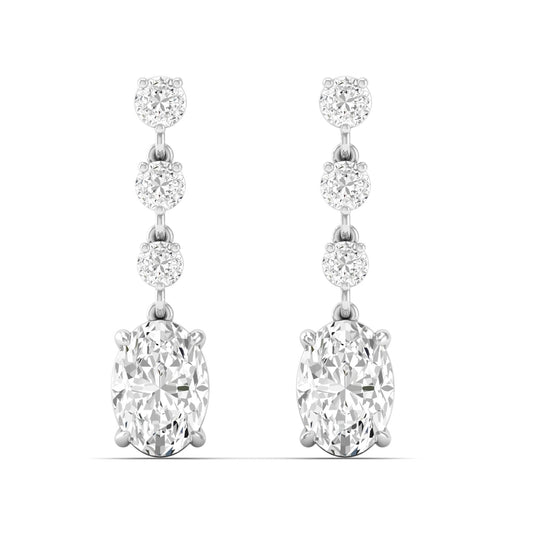 Oval and Round Diamond Drop Earrings