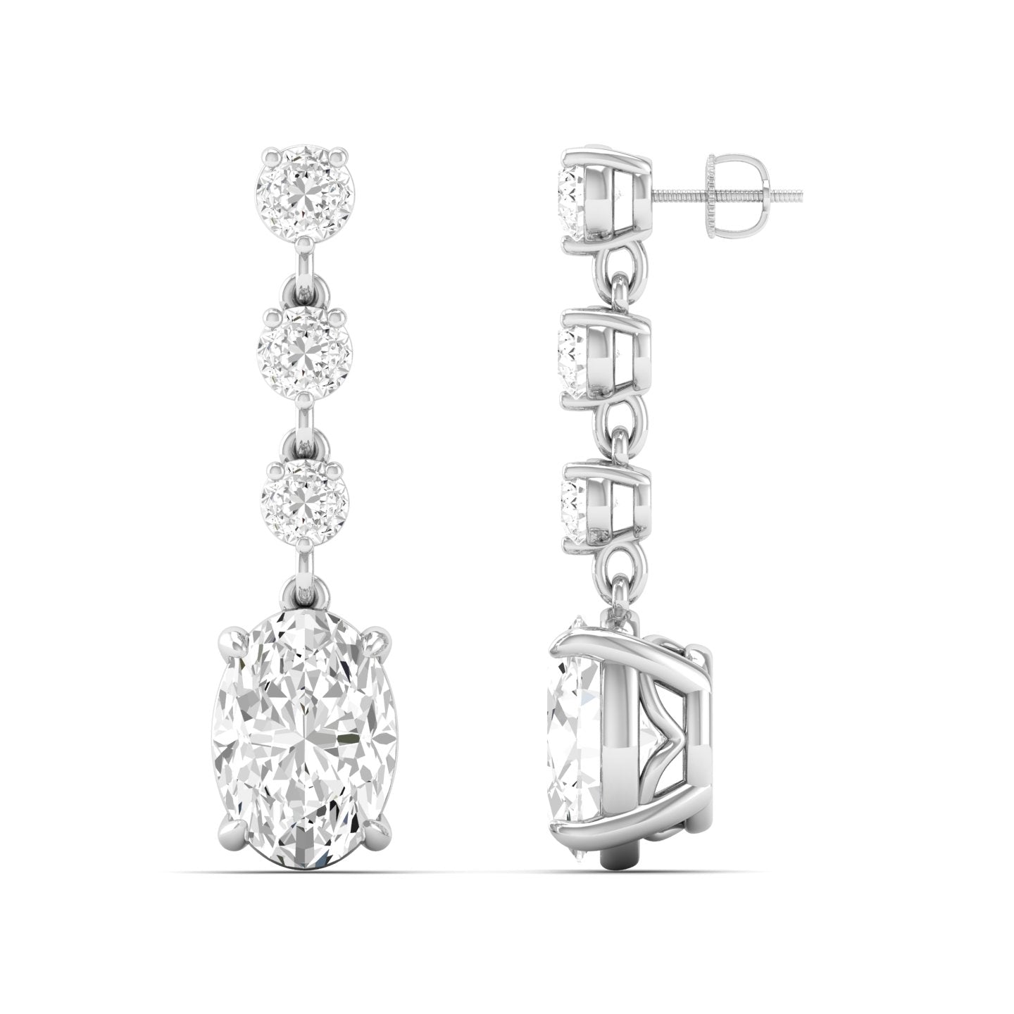 Oval and Round Diamond Drop Earrings