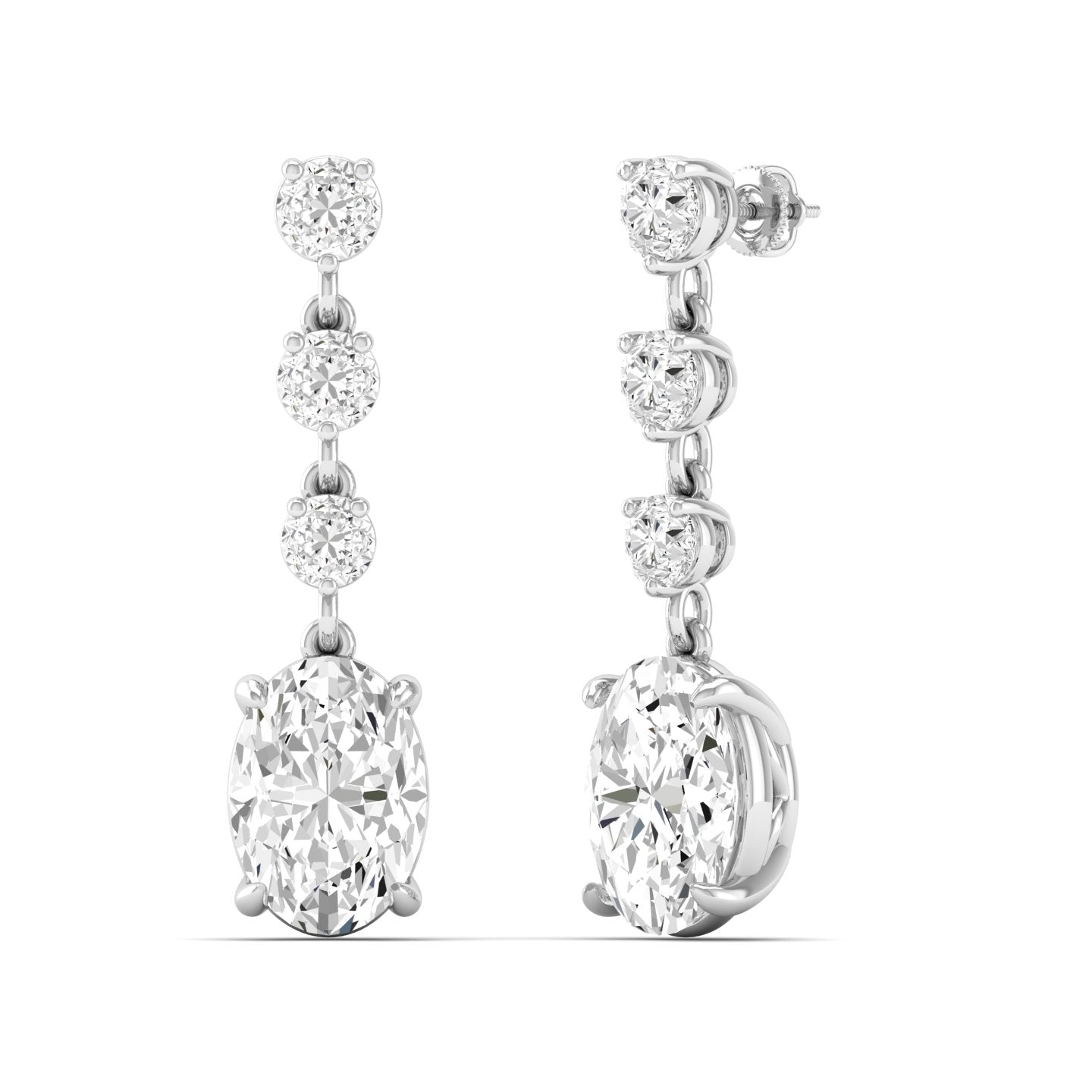 Oval and Round Diamond Drop Earrings