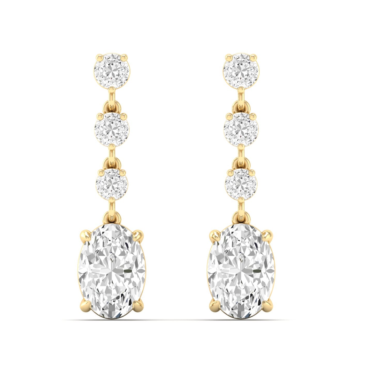 Oval and Round Diamond Drop Earrings