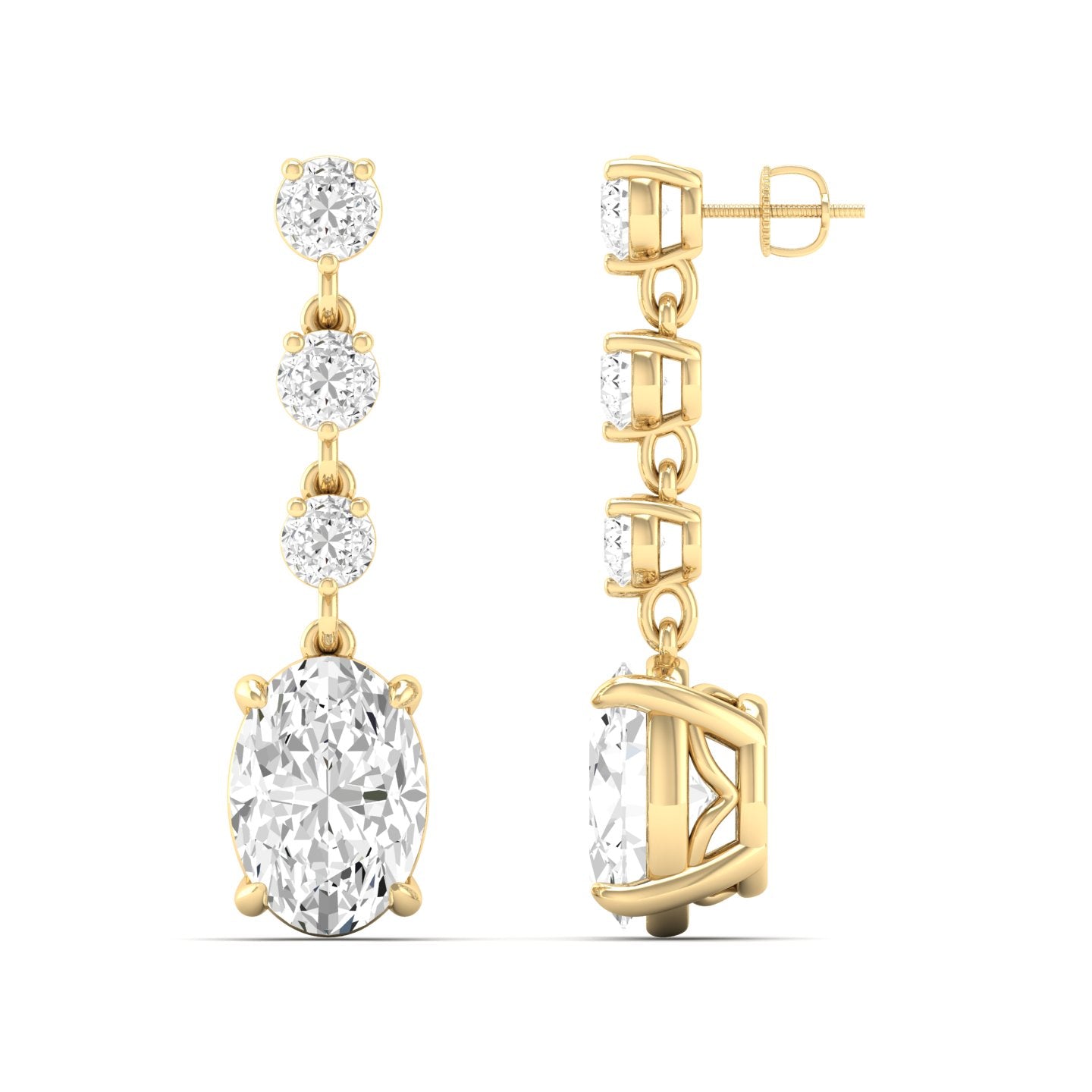 Oval and Round Diamond Drop Earrings