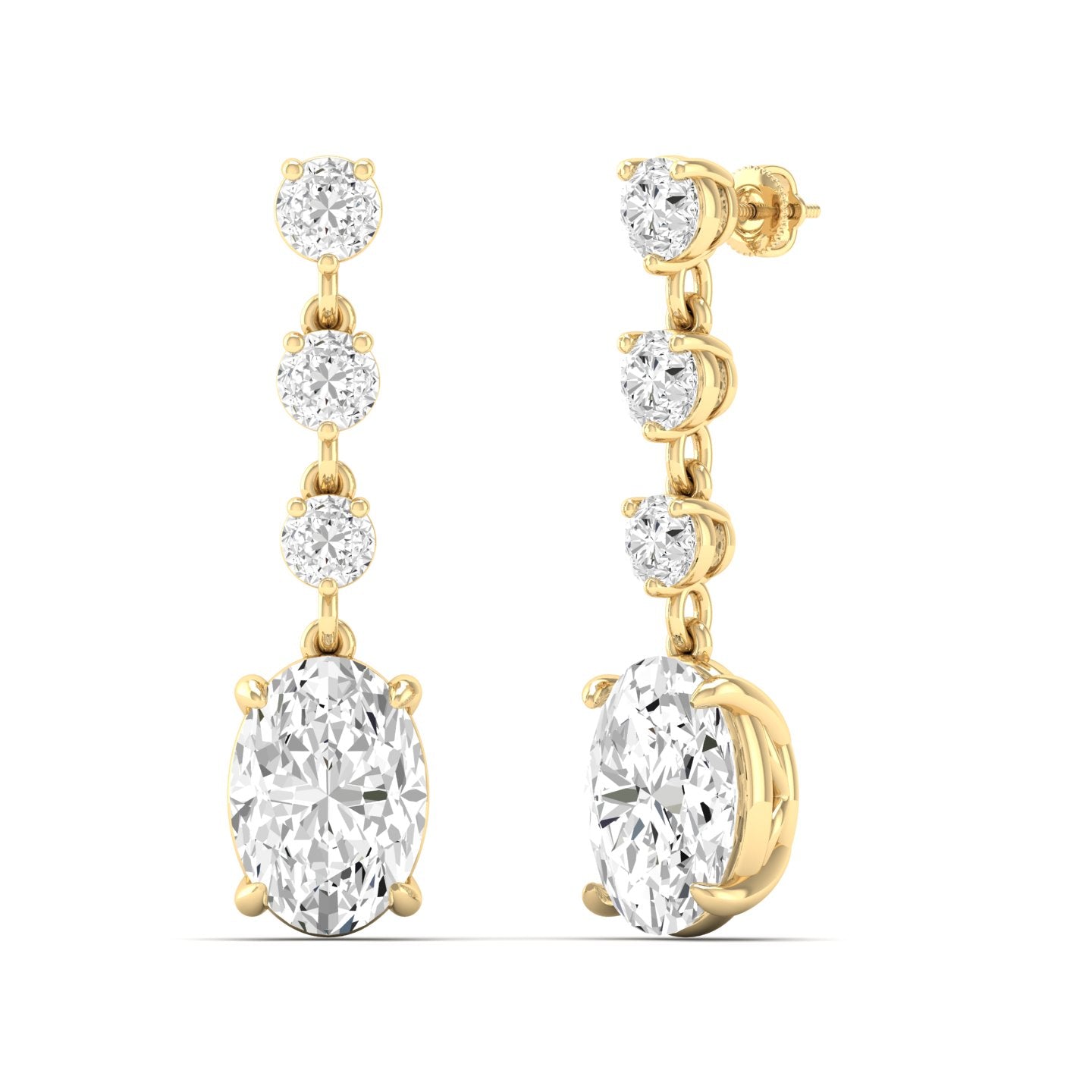 Oval and Round Diamond Drop Earrings