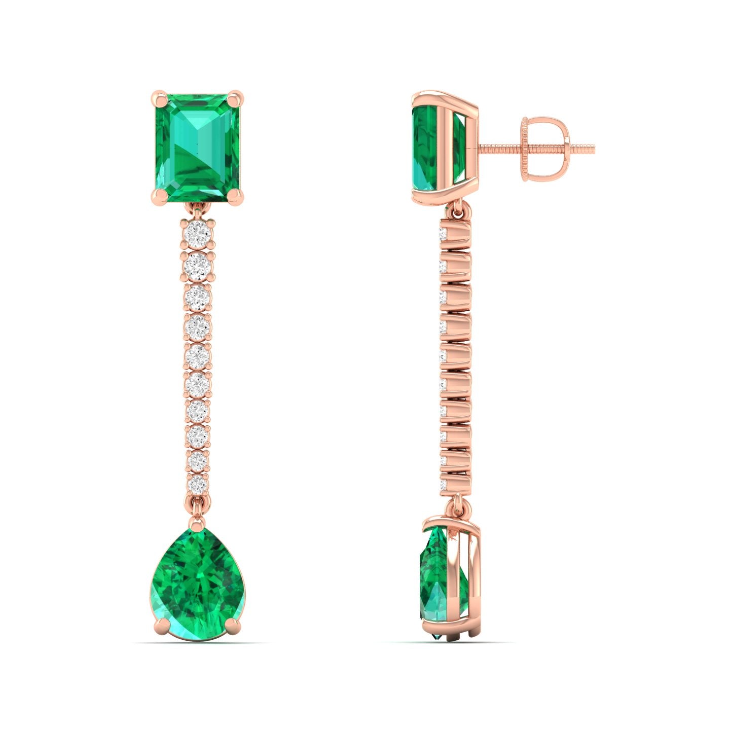 Emerald and Pear Cut Emerald Drop Earrings