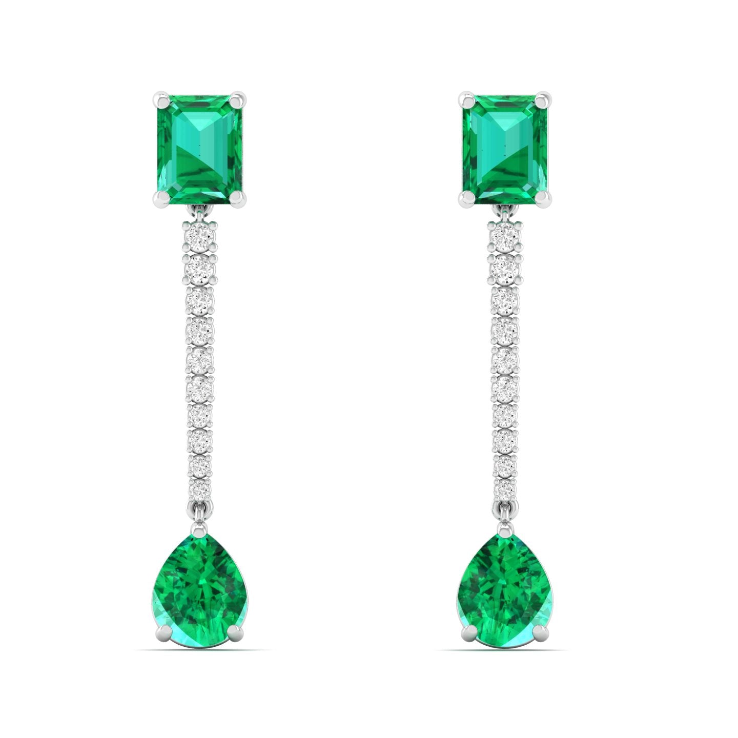 Emerald and Pear Cut Emerald Drop Earrings