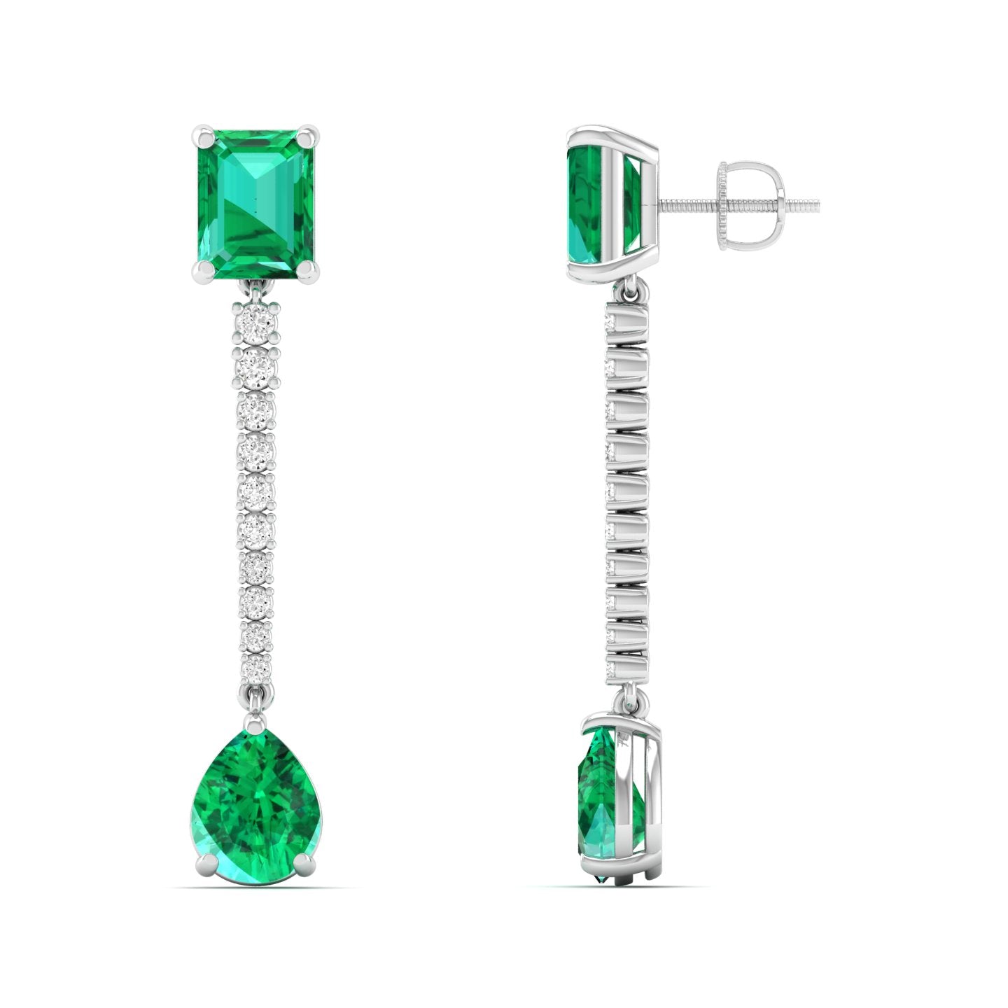 Emerald and Pear Cut Emerald Drop Earrings