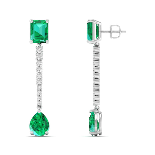Emerald and Pear Cut Emerald Drop Earrings