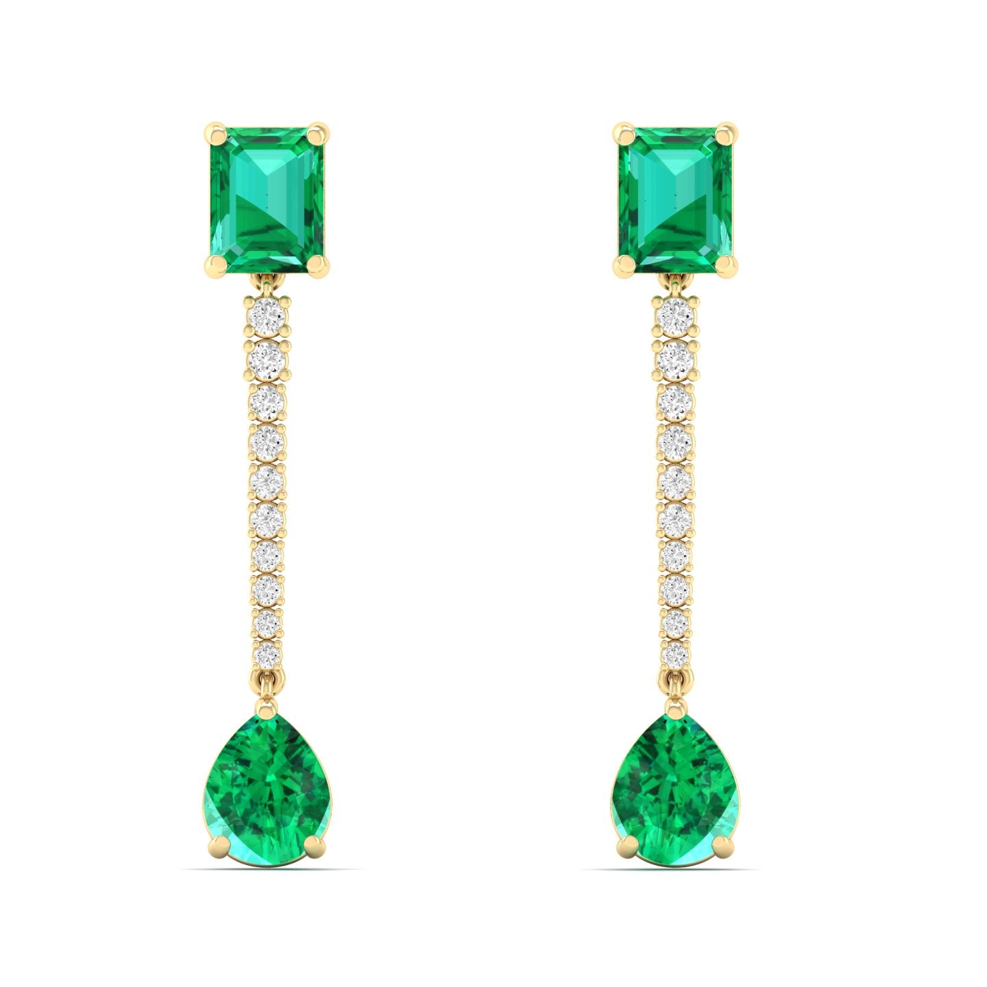 Emerald and Pear Cut Emerald Drop Earrings