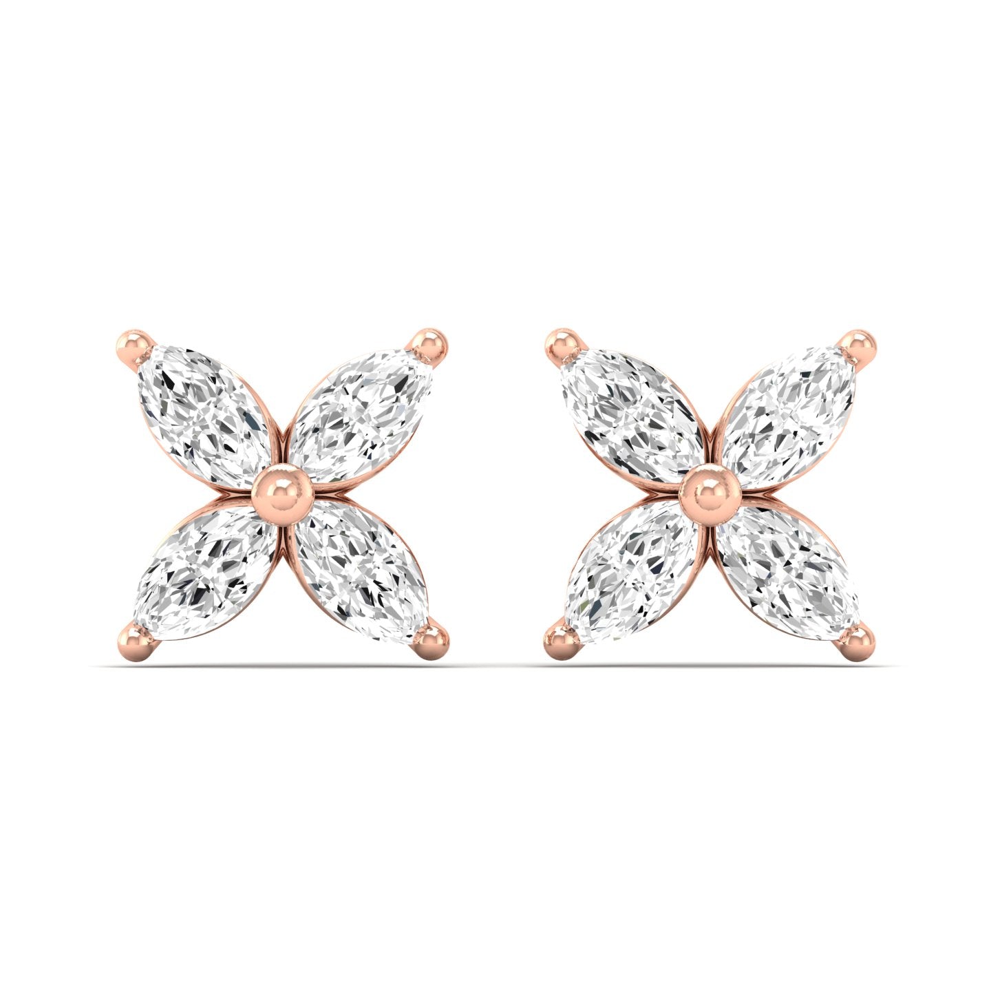 Marquise Diamond Flower Stud Earrings