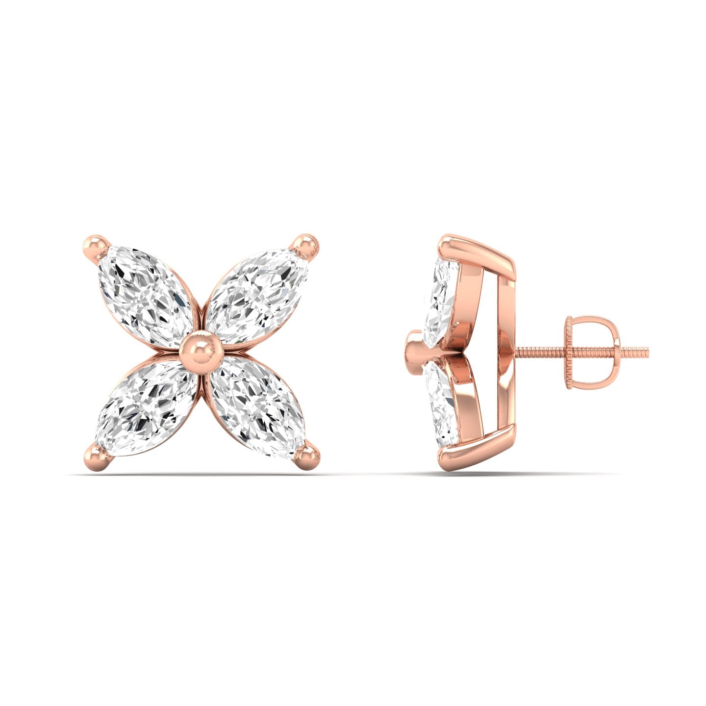 Marquise Diamond Flower Stud Earrings