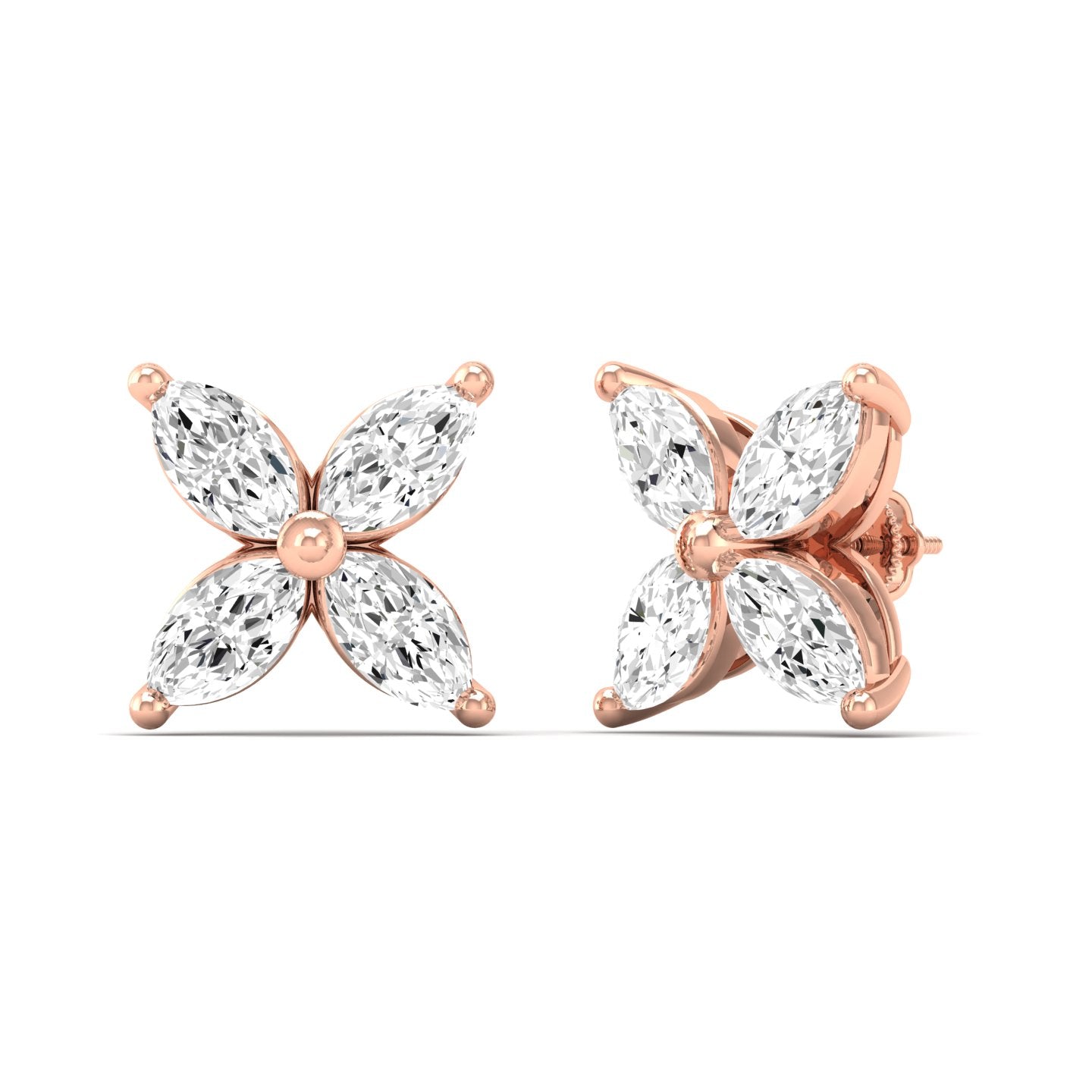 Marquise Diamond Flower Stud Earrings