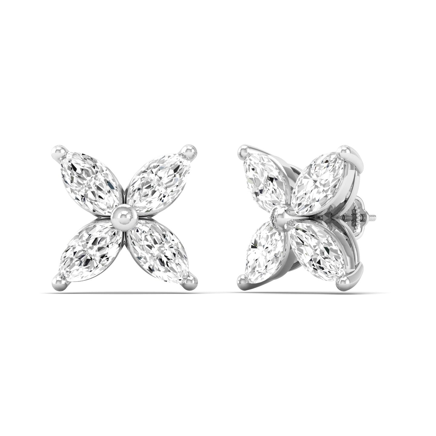 Marquise Diamond Flower Stud Earrings