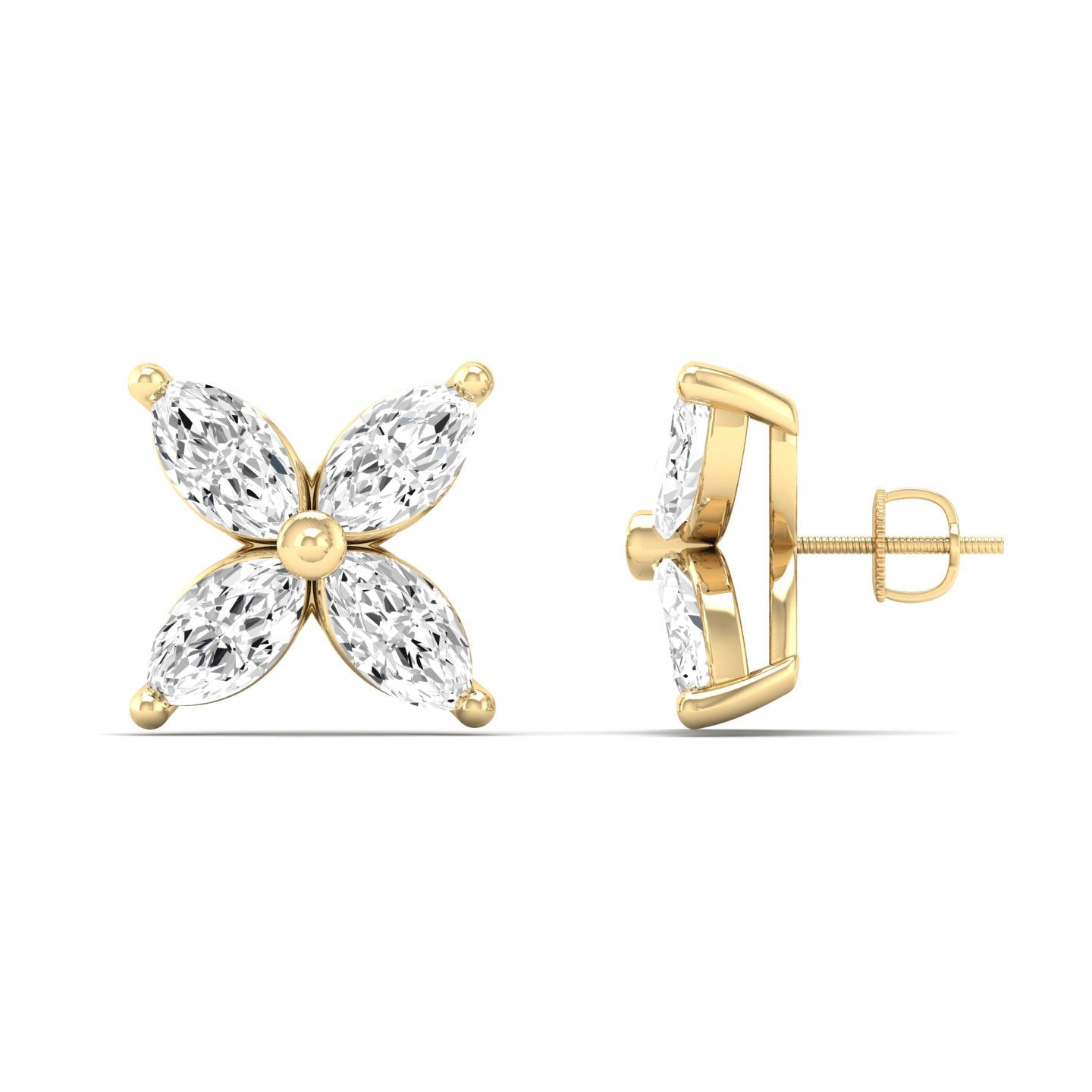 Marquise Diamond Flower Stud Earrings