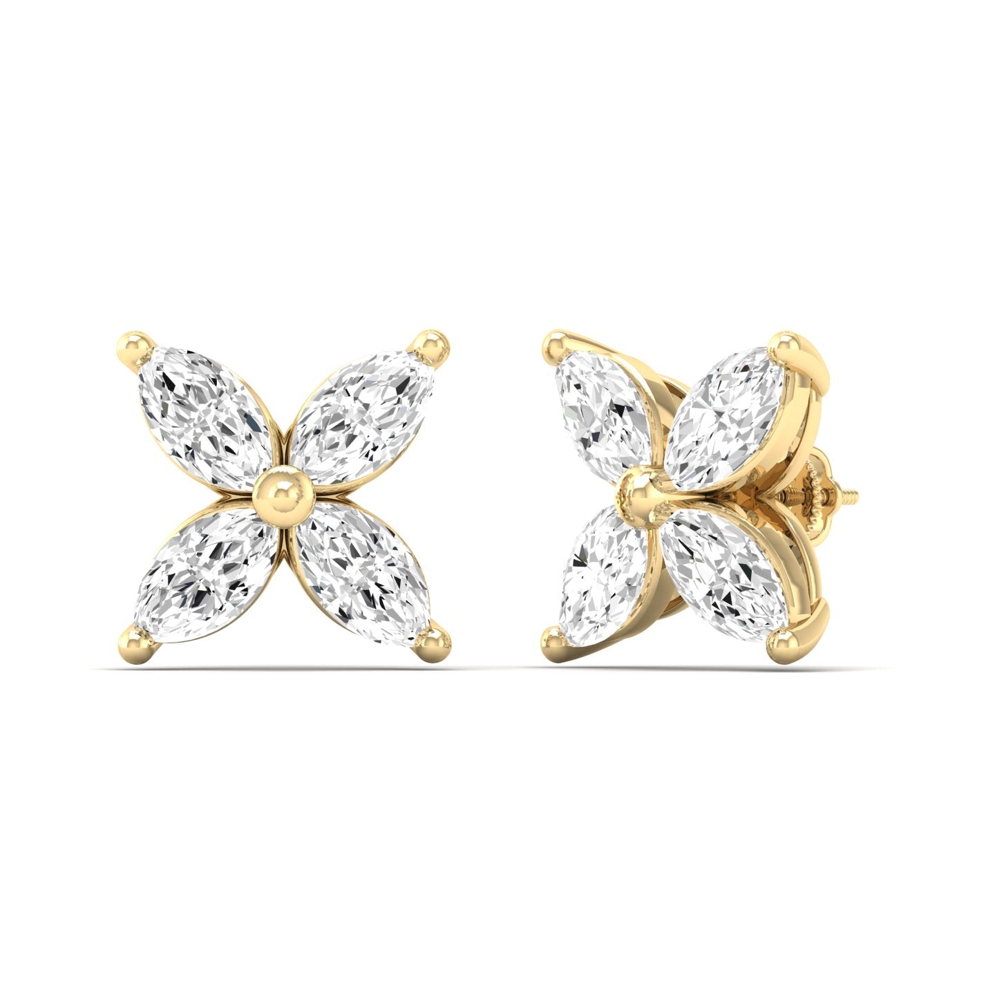 Marquise Diamond Flower Stud Earrings