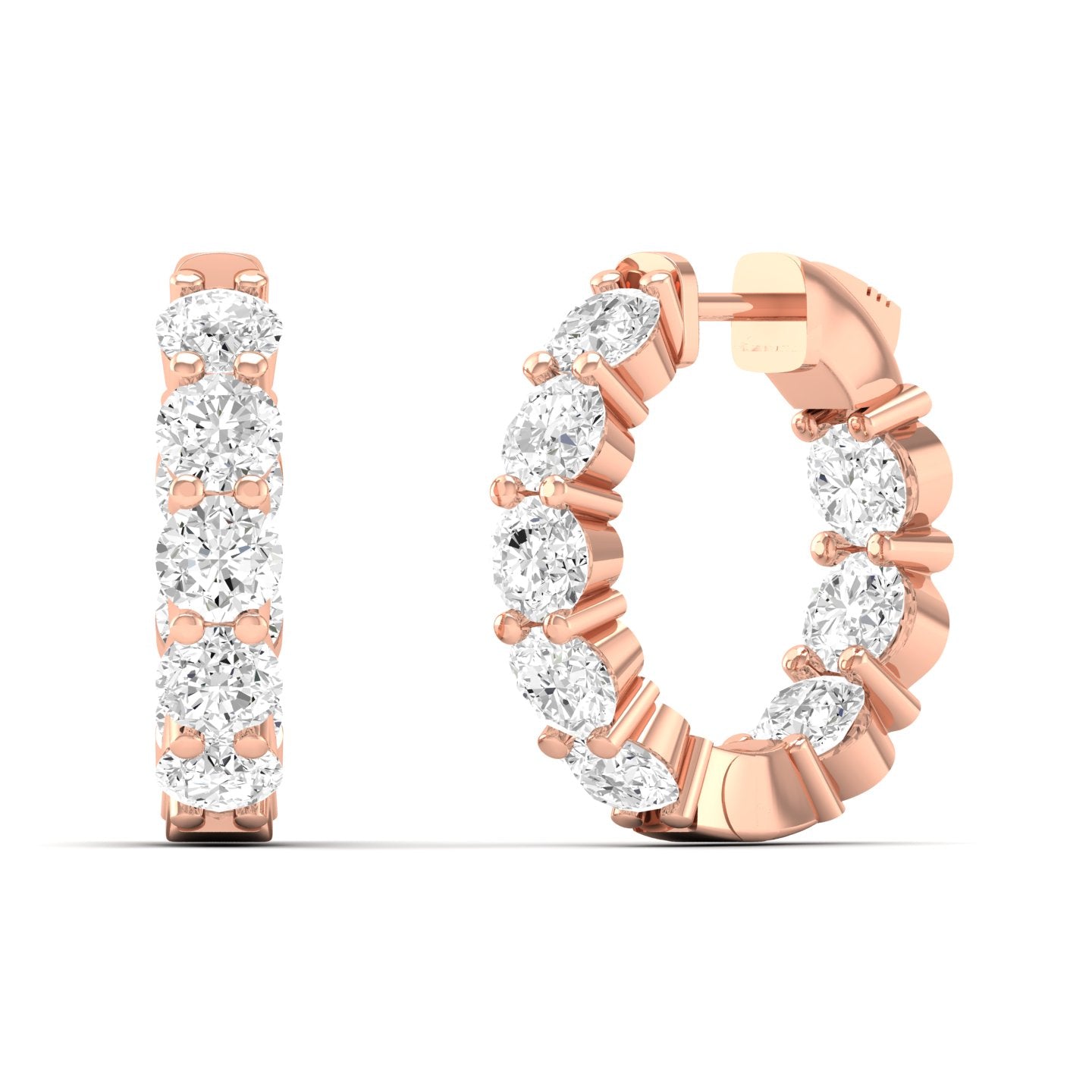 Classic Four-Prong Diamond Inside Out Hoop Earrings