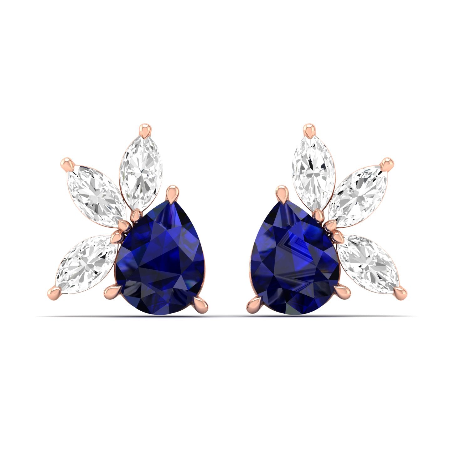 Pear Sapphire & Marquise Diamond Cluster Earrings