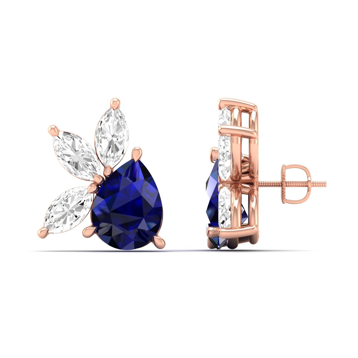 Pear Sapphire & Marquise Diamond Cluster Earrings