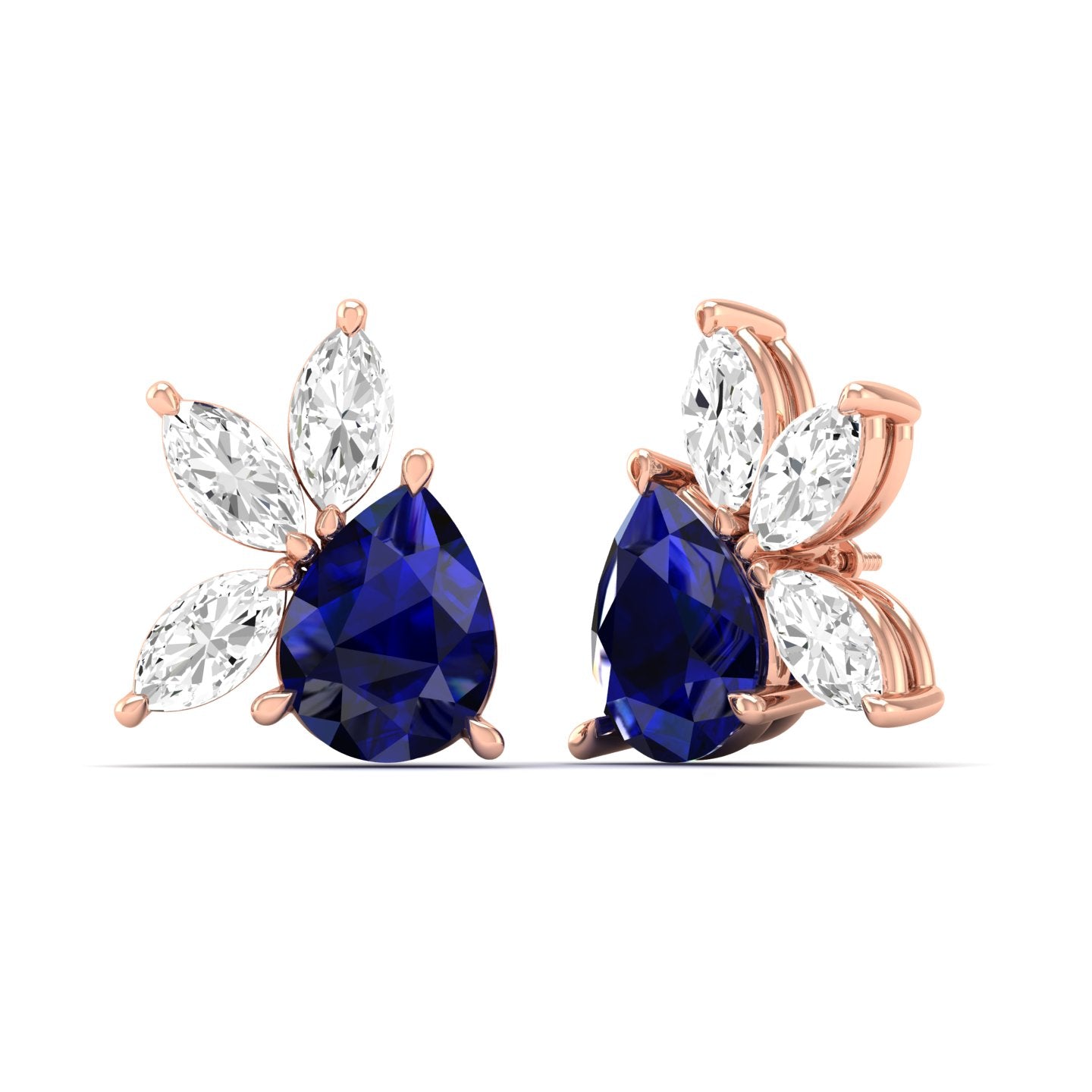 Pear Sapphire & Marquise Diamond Cluster Earrings