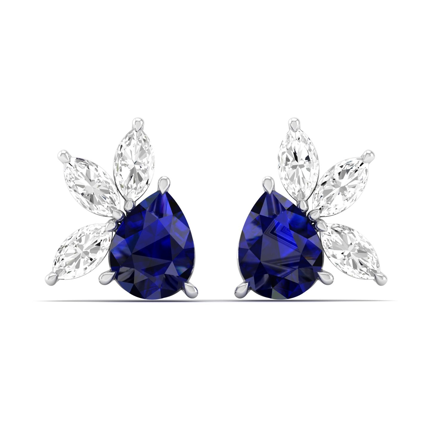 Pear Sapphire & Marquise Diamond Cluster Earrings