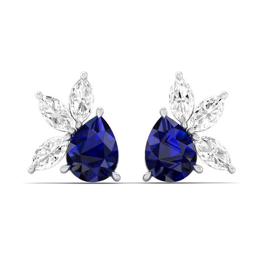 Pear Sapphire & Marquise Diamond Cluster Earrings