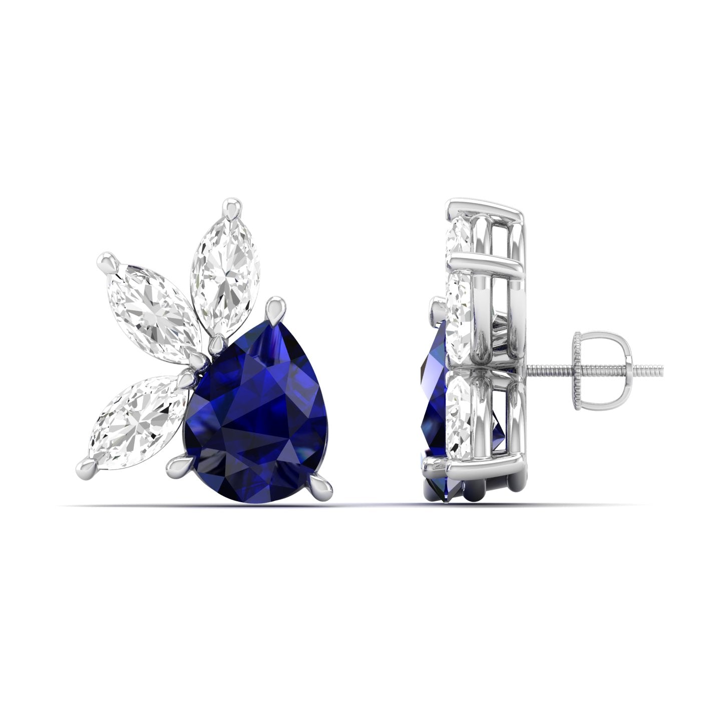 Pear Sapphire & Marquise Diamond Cluster Earrings