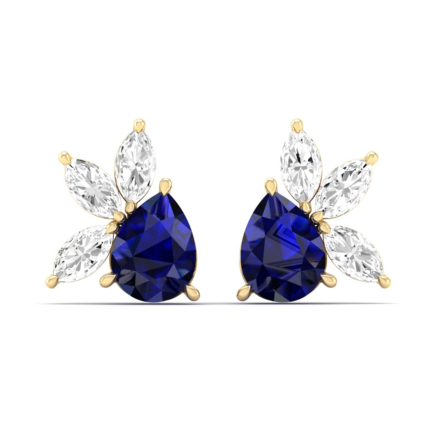 Pear Sapphire & Marquise Diamond Cluster Earrings