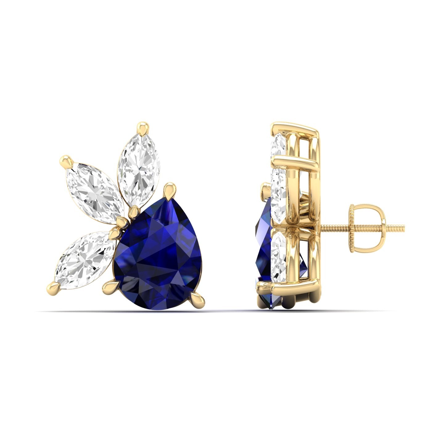 Pear Sapphire & Marquise Diamond Cluster Earrings