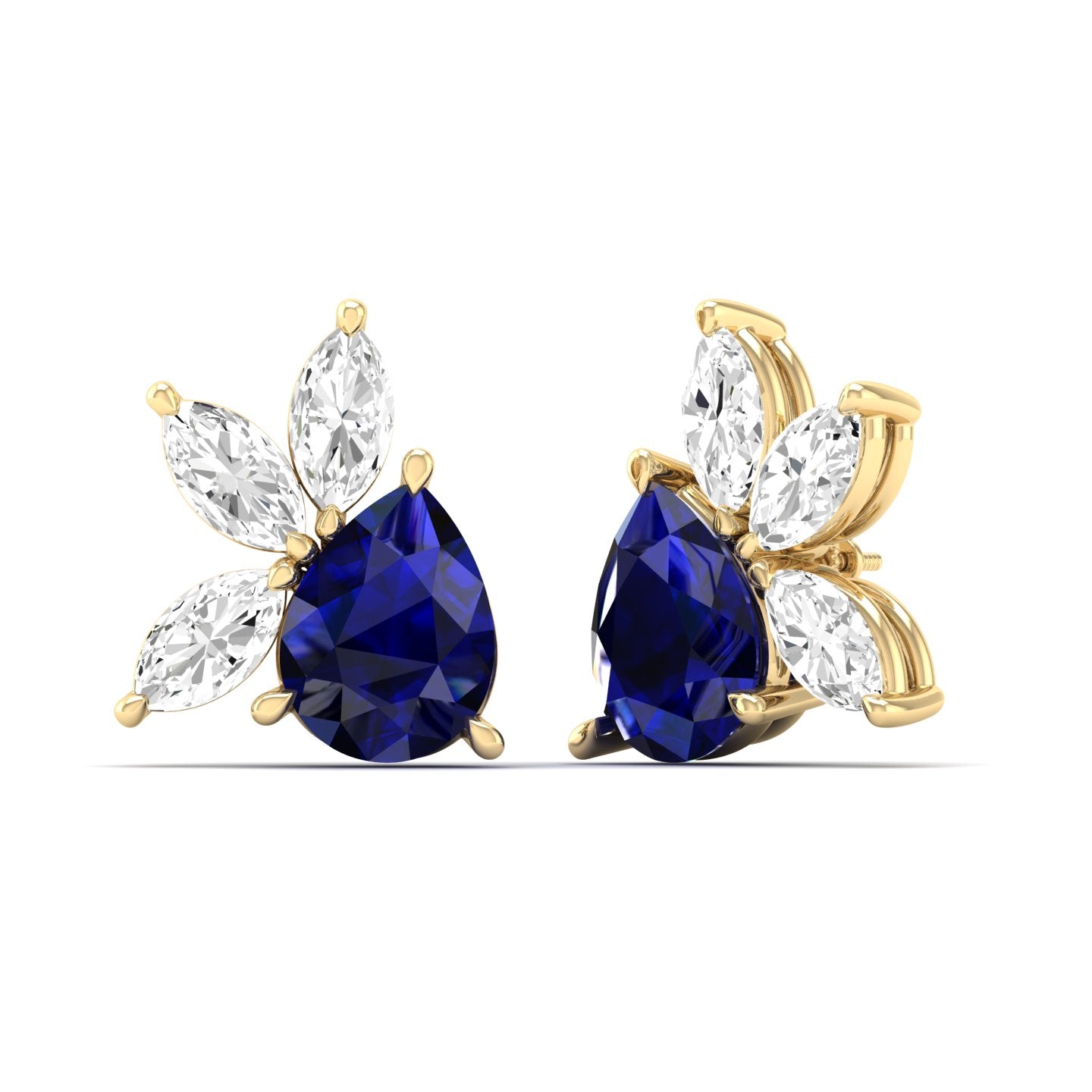 Pear Sapphire & Marquise Diamond Cluster Earrings